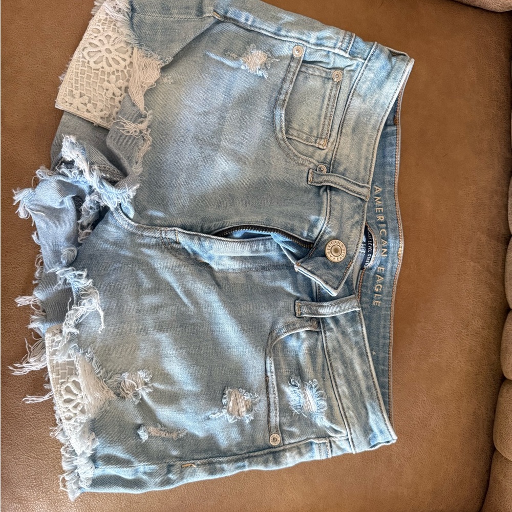 American Eagle Outfitters Light Blue Frayed Denim Shorts